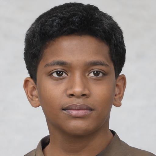 Neutral black child male with short  black hair and brown eyes
