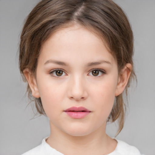 Neutral white child female with medium  brown hair and brown eyes