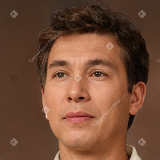 Neutral white adult male with short  brown hair and brown eyes