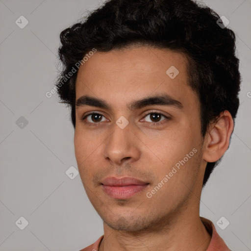 Neutral white young-adult male with short  black hair and brown eyes