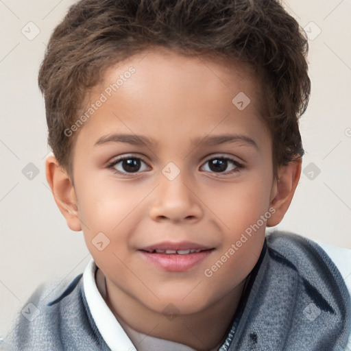 Joyful white child male with short  brown hair and brown eyes