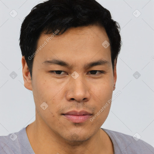 Neutral asian young-adult male with short  black hair and brown eyes