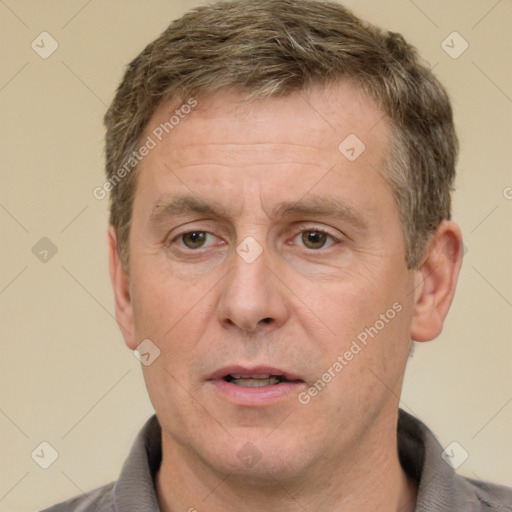 Neutral white adult male with short  brown hair and brown eyes