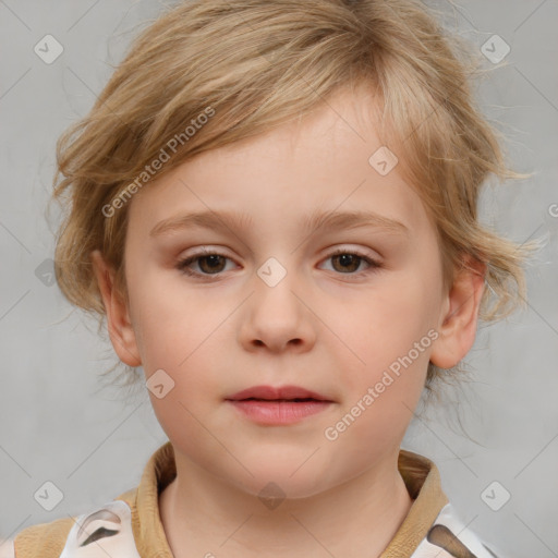 Neutral white child female with medium  brown hair and brown eyes