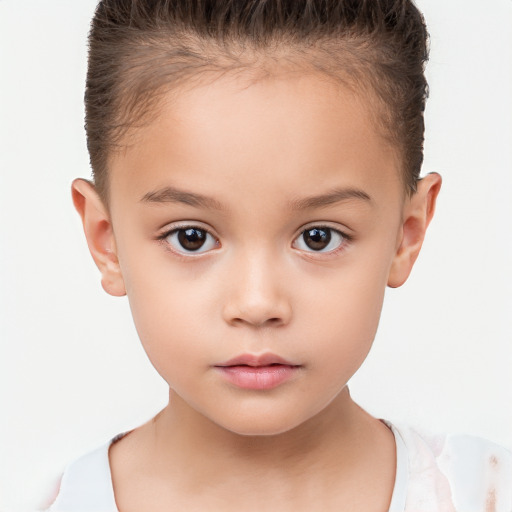 Neutral white child female with short  brown hair and brown eyes