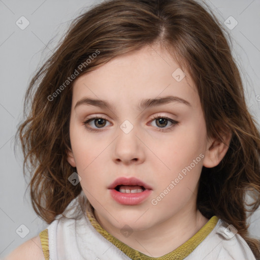 Neutral white child female with medium  brown hair and brown eyes