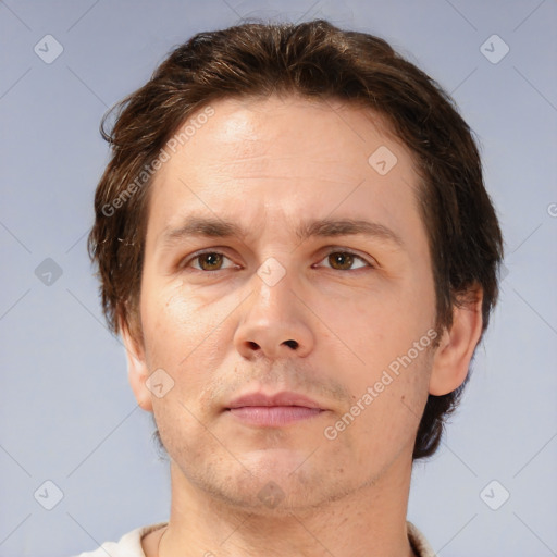 Neutral white adult male with short  brown hair and brown eyes