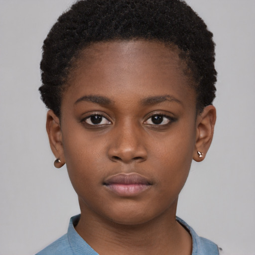 Neutral black child female with short  brown hair and brown eyes