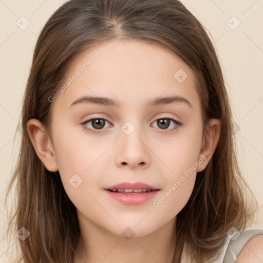 Neutral white child female with long  brown hair and brown eyes