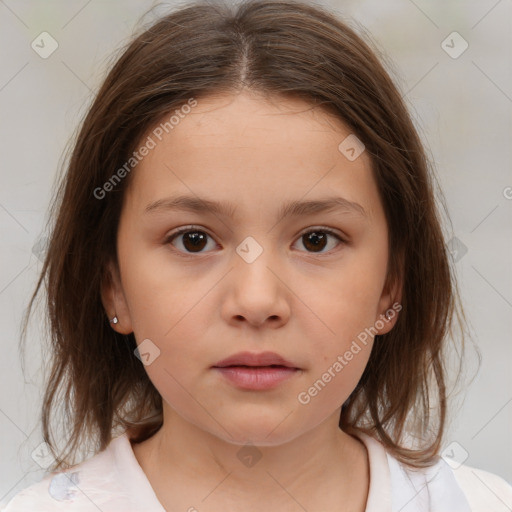 Neutral white child female with medium  brown hair and brown eyes