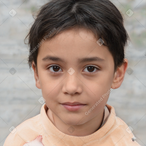 Joyful white child male with short  brown hair and brown eyes