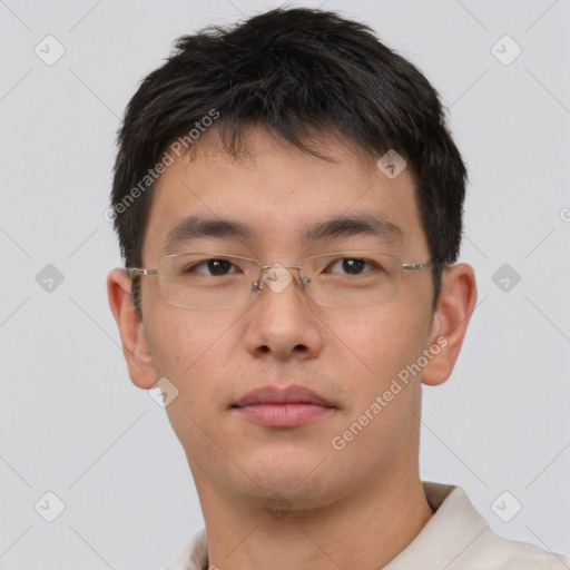 Neutral asian young-adult male with short  brown hair and brown eyes