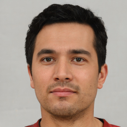 Neutral asian young-adult male with short  black hair and brown eyes