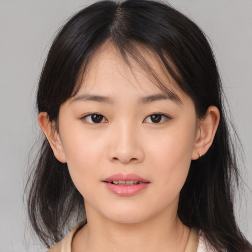 Neutral asian young-adult female with medium  brown hair and brown eyes