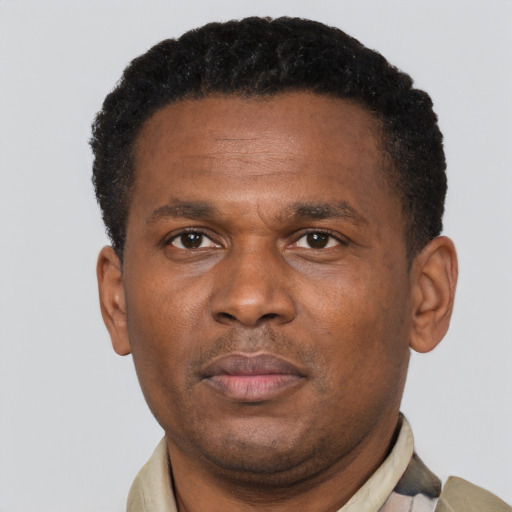 Neutral latino adult male with short  brown hair and brown eyes