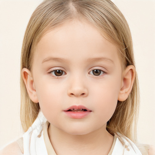 Neutral white child female with medium  brown hair and brown eyes