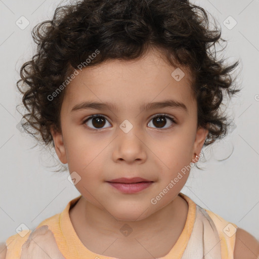 Neutral white child female with medium  brown hair and brown eyes