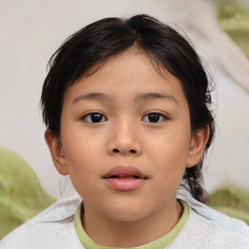 Neutral asian child female with medium  brown hair and brown eyes