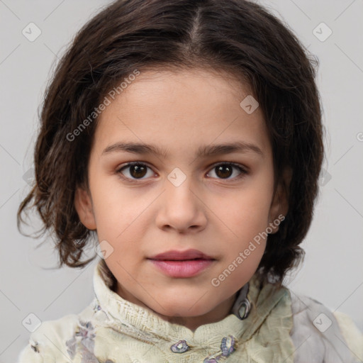 Neutral white child female with medium  brown hair and brown eyes