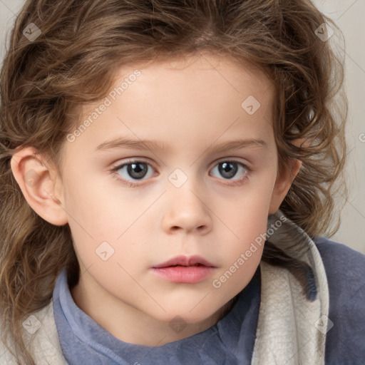 Neutral white child female with medium  brown hair and grey eyes