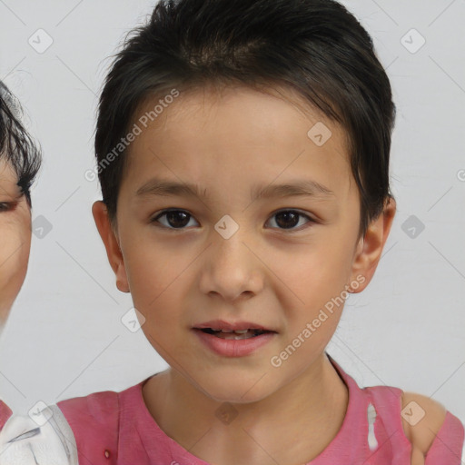 Joyful white child male with short  brown hair and brown eyes