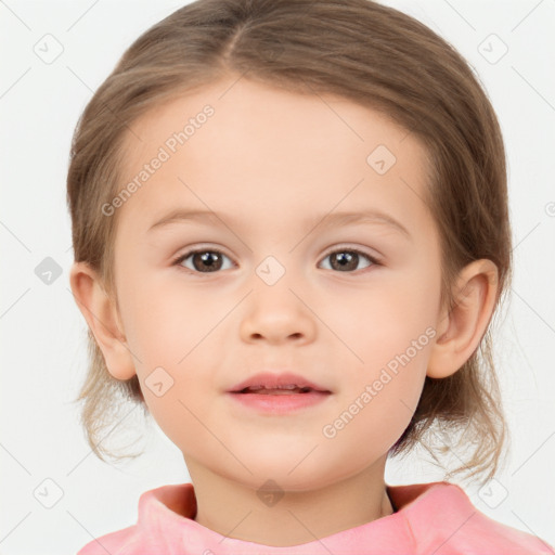 Neutral white child female with medium  brown hair and brown eyes