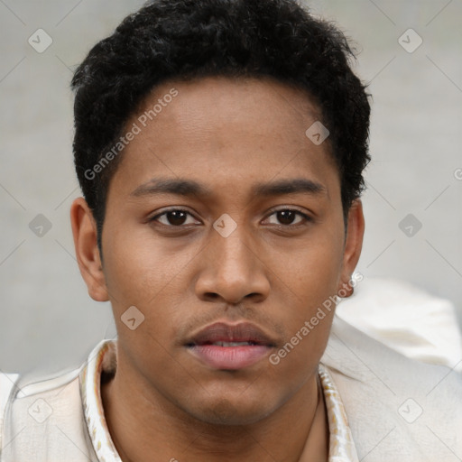 Neutral black young-adult male with short  brown hair and brown eyes