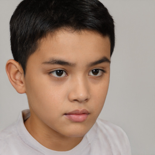 Neutral latino child male with short  brown hair and brown eyes