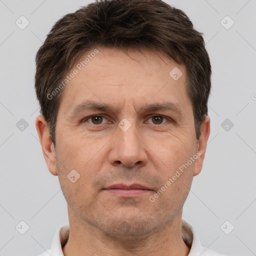 Neutral white adult male with short  brown hair and brown eyes