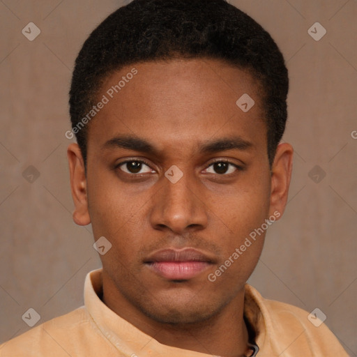 Neutral latino young-adult male with short  brown hair and brown eyes