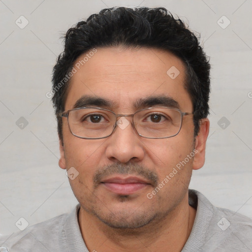 Neutral white adult male with short  black hair and brown eyes
