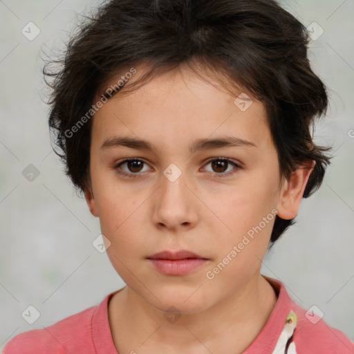 Neutral white young-adult female with short  brown hair and brown eyes