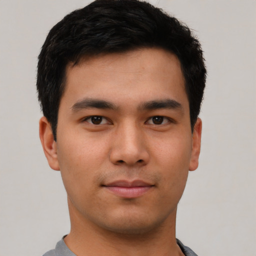 Neutral asian young-adult male with short  black hair and brown eyes