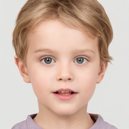 Neutral white child female with short  brown hair and grey eyes