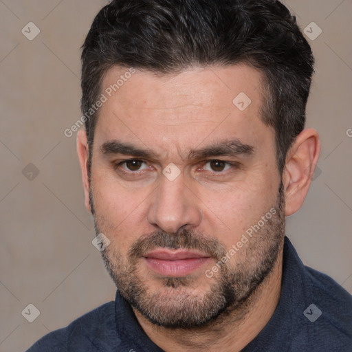 Neutral white adult male with short  brown hair and brown eyes