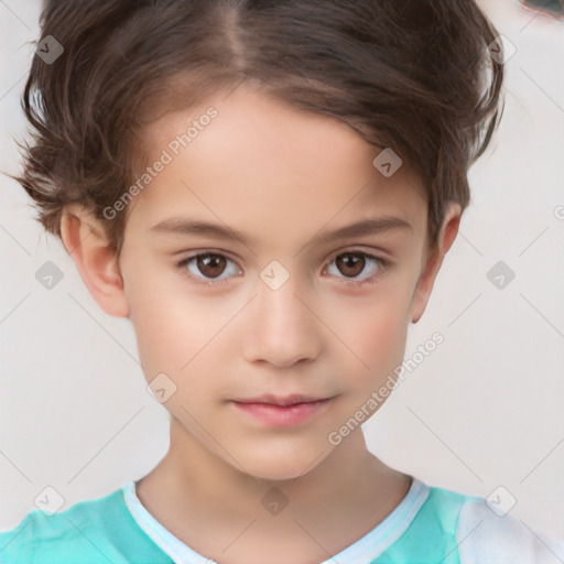 Neutral white child female with short  brown hair and brown eyes