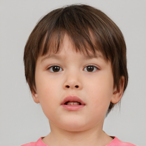 Neutral white child female with short  brown hair and brown eyes