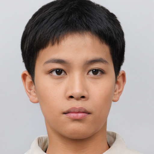 Neutral asian young-adult male with short  brown hair and brown eyes