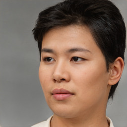 Neutral asian young-adult male with short  brown hair and brown eyes