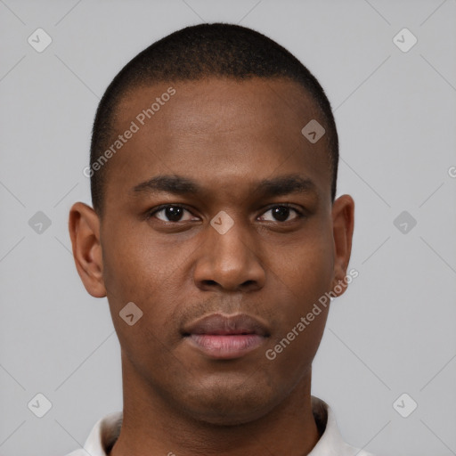 Neutral black young-adult male with short  brown hair and brown eyes