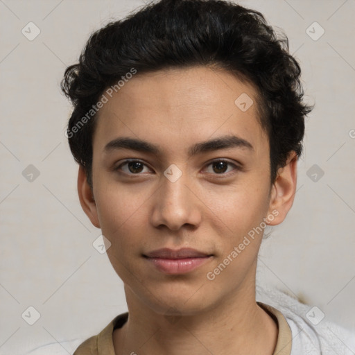 Neutral white young-adult male with short  black hair and brown eyes