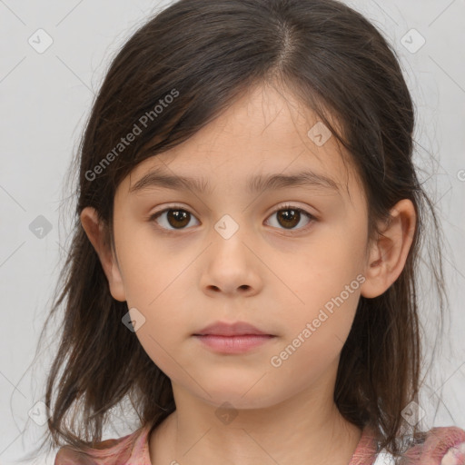 Neutral white child female with medium  brown hair and brown eyes