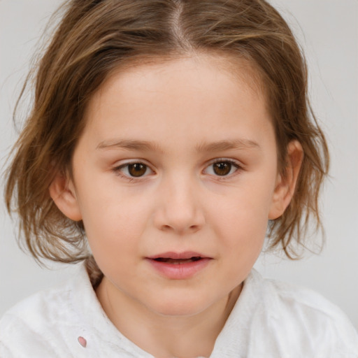 Neutral white child female with medium  brown hair and brown eyes