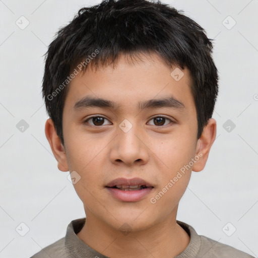 Neutral asian young-adult male with short  brown hair and brown eyes
