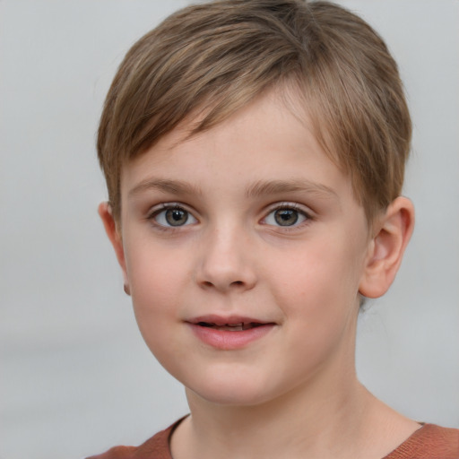 Neutral white child male with short  brown hair and grey eyes