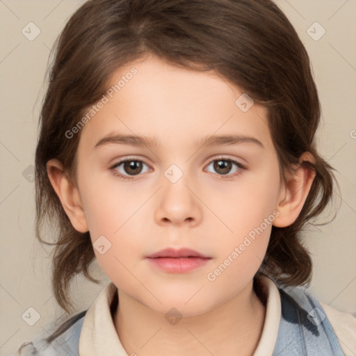 Neutral white child female with medium  brown hair and brown eyes