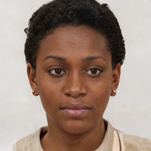 Neutral black young-adult female with short  brown hair and brown eyes