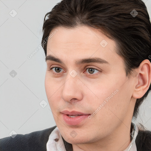 Neutral white young-adult male with medium  brown hair and brown eyes