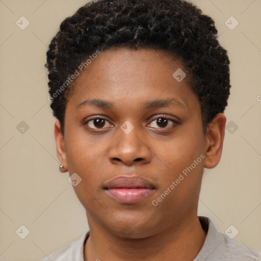 Neutral black young-adult male with short  brown hair and brown eyes