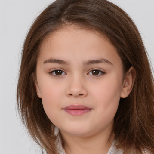 Neutral white child female with long  brown hair and brown eyes